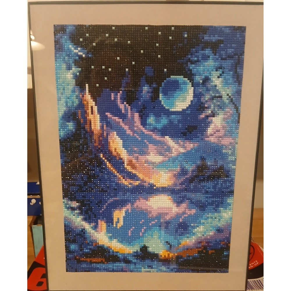 Homemade Diamond Art In New 12x16 Frame, Night Reflection With Moon